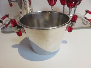 Rare 1930 ' s Silver Plate & Red Bakelite Art Deco Cocktail Shaker Set Ice Bucket 2