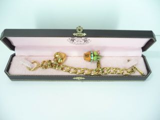 Juicy Couture Bracelet With Rare Cactus Charm Plus Heart Charm Gold Tone