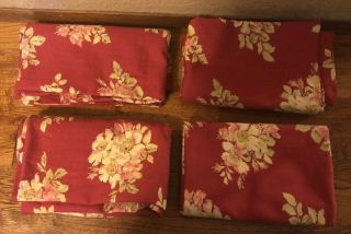 Nautica Vintage Rose Curtain Drapes Panels Set Of 4 Floral Gold Red Khaki
