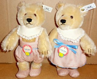 Steiff Teddy Baby Boy Bub And Girl Maid 2 Bears Set 1930 Replicas From 1993 Rare