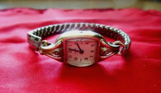 Vintage Ladies Elgin 14k White Gold 2 Diamond 15 Jewel Watch