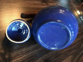 Vintage Bauer Pottery Ring Ware Royal Blue 6 Cup Teapot Snub Nose Wooden Handle 6