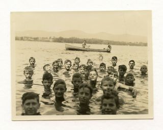 2 Vintage Photo Group Swimsuit Camp Boys In The Lake Snapshot