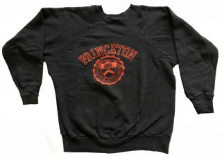 Vtg Princeton Black Crewneck Sweatshirt Labeled Mw Made In Usa Cotton Blend