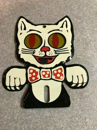 White Cat Moving Eyes Vintage License Plate Topper Felix The Cat?