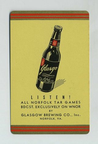 Vintage Adv Norfolk Tars Baseball Pocket Schedule Card Glasgo Beer Glasgow W4664