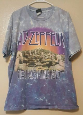 Led Zeppelin Houses Of The Holy Liquid Blue Tie Dye L T - Shirt Usa Vtg 90s 2002