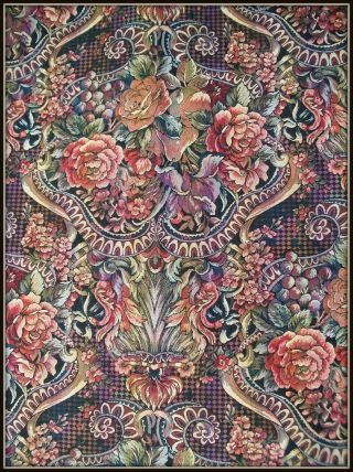 Beyond Rare 1 Yd Mackenzie Childs Vtg Tapestry Upholstery Fabric Checks Flowers
