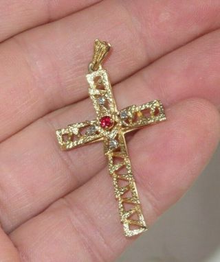 14k Gold Cross Pendant Jewelry Mcm Vintage (id582)