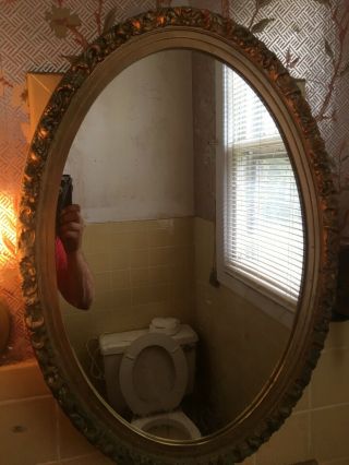 Vtg Bathroom Medicine Cabinet Gold Frame Oval Mirror.  27x18.  5