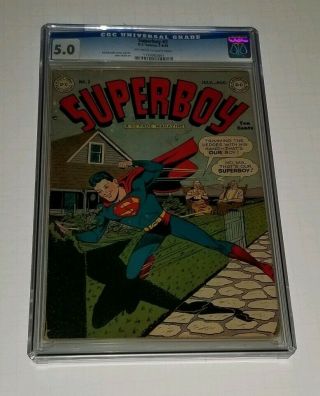 Cgc 5.  0 Superboy 3 1949 - Golden Age Dc Comics.  Rare Superman Comic Book.