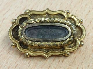 Antique Georgian Gold Cased Woven Hair Mourning Bonnet Brooch Pin 1820