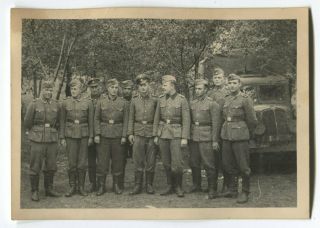 German Wwii Photo: Elite Forces Unit With Army Truck,  Agfa Brovira Paper
