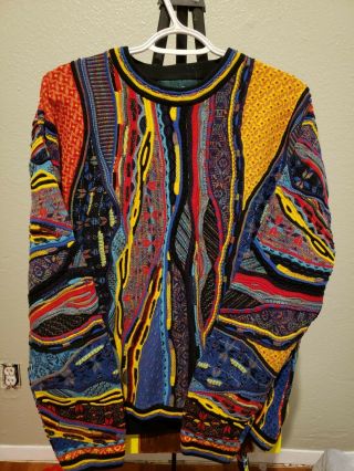 Tundra Vintage Coogi Style Sweater Mens Large Colorful Bright Biggie Hip Hop Rap