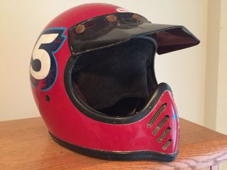 Vintage Bell Moto Star 3 Iii Motorcycle Helmet W/ Bell 570 Visor Red Sz 7 3/8
