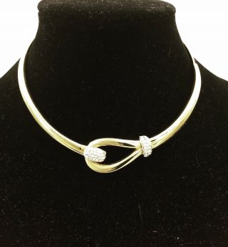 Crown Trifari Gold - Tone Collar Necklace Pave Rhinestone Hook Loop Pendant
