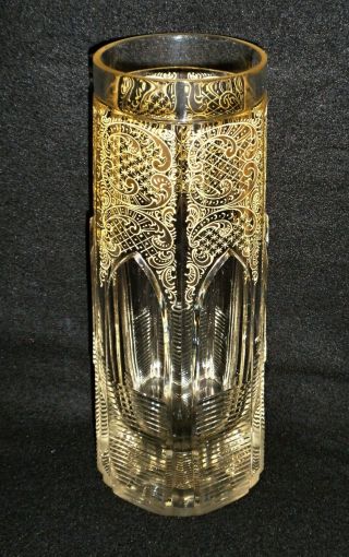 Rare 19th C BACCARAT Crystal Gold Rocailles Vase w/ Gothic Cathedral Windows 10