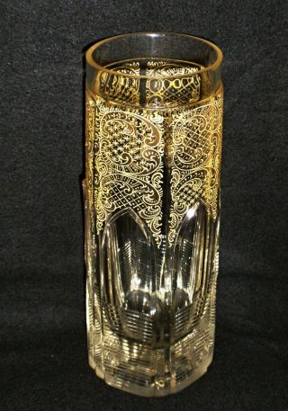 Rare 19th C BACCARAT Crystal Gold Rocailles Vase w/ Gothic Cathedral Windows 11