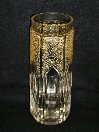 Rare 19th C Baccarat Crystal Gold Rocailles Vase W/ Gothic Cathedral Windows