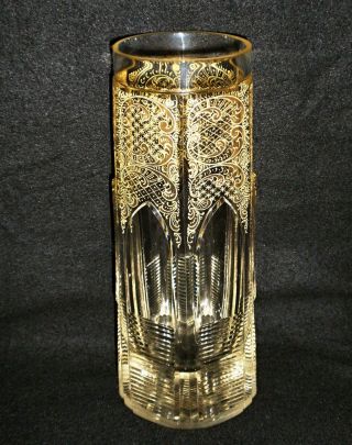 Rare 19th C BACCARAT Crystal Gold Rocailles Vase w/ Gothic Cathedral Windows 2