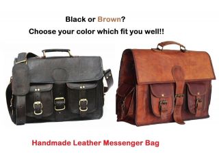 Vintage Mens Black Leather Messenger Bags Briefcase Shoulder Bag School Bookbags