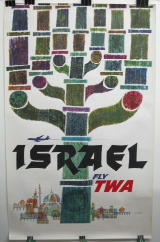 Vintage Mid - Century 1960s Twa Israel Travel Poster David Klein Artwork