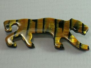 Lea Stein Paris Vintage Dark Pearl Orange Tiger Panther Cat Brooch Pin Signed