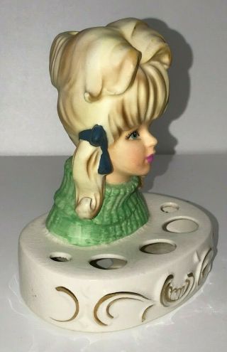 Vintage 1960 ' s Enesco Japan Lady Head Vase Mirror & Lipstick Holder Stand 7