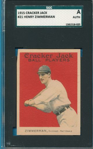 Opulent E145 - 2 Heinie Zimmerman 1915 Cracker Jack Card 21 Vintage Sgc Authentic