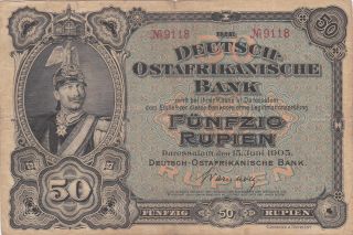 50 Rupien Fine Banknote From German East Africa 1905 Pick - 3 Rare
