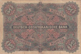 50 RUPIEN FINE BANKNOTE FROM GERMAN EAST AFRICA 1905 PICK - 3 RARE 2