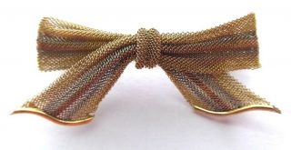 Antique Victorian Art Deco 9k Yellow Gold Mesh Bow Tie Pin,  3.  9g,  1 3/4 "