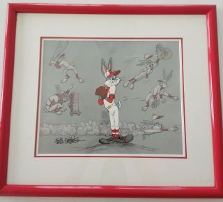 Warner Brothers Cel Bugs Bunny Baseball Bugs Signed Friz Freleng Rare Art Cell