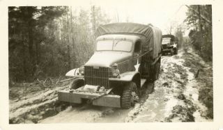 Org Wwii Photo: American Transport Truck Moving Down Muddy Roadway