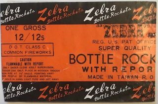 Vintage Early Zebra Brand Bottle Rockets Full Gross Fireworks Shtf Rare Label