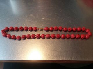 Vintage Red Cinnabar Carved Necklace Individually Knotted