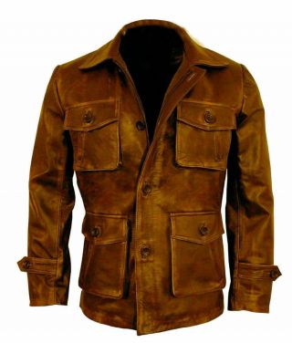 Vintage Brown Distressed Sheep Skin Motorcycle Retro Leather Jacket Men 