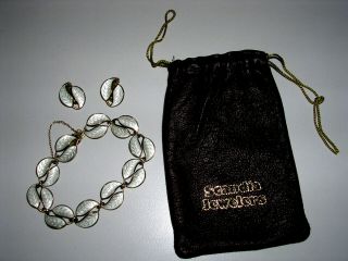 Bracelet & Earrings David Andersen Pearly Enamel Double Leaf Sterling Da Norway