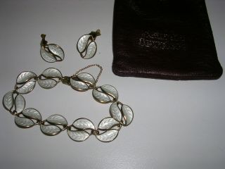 Bracelet & Earrings David Andersen Pearly Enamel Double Leaf Sterling DA Norway 5