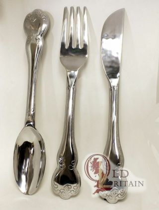 Knife Fork & Spoon Aluminium Wall Hanging Plaque - Large Metal Cutlery Art Set