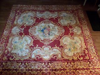 Vintage Italian Wedding Bedspread Cherubs Flowers Velour Velvet Tapestry 89 " X85 "