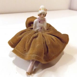 Antique Vintage 1920s Flapper Half Doll With Legs Pin Cushion And Velvet Skirt