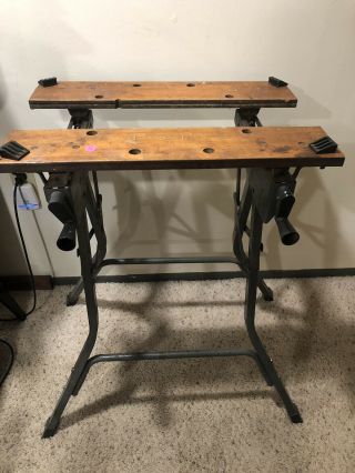 Vintage Metal & HARDWOOD Workmate Portable Project Folding Work Bench Table 2