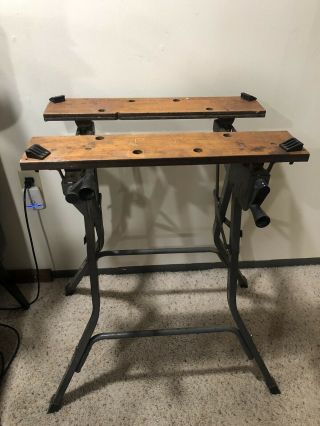 Vintage Metal & HARDWOOD Workmate Portable Project Folding Work Bench Table 6