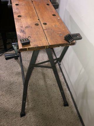 Vintage Metal & HARDWOOD Workmate Portable Project Folding Work Bench Table 8
