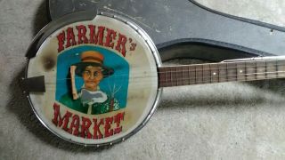 Vintage Farmers Market Harmony Reso - Tone 4 String Banjo Folk Art Sign