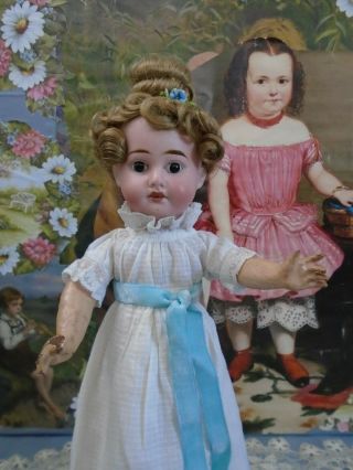 Antique French Bisque Doll 15.  5” Tall In Antique Dress