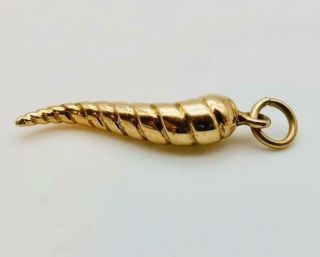 Awesome Vintage Solid 10k Yellow Gold Italian Horn Pendant Charm