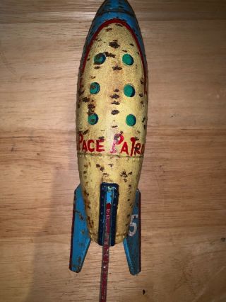 Vintage Painted Rocket Cast Iron Bank Space Patrol 2