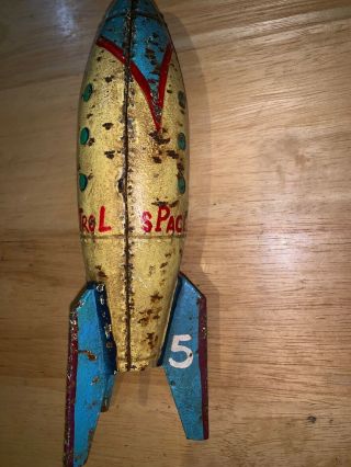 Vintage Painted Rocket Cast Iron Bank Space Patrol 3